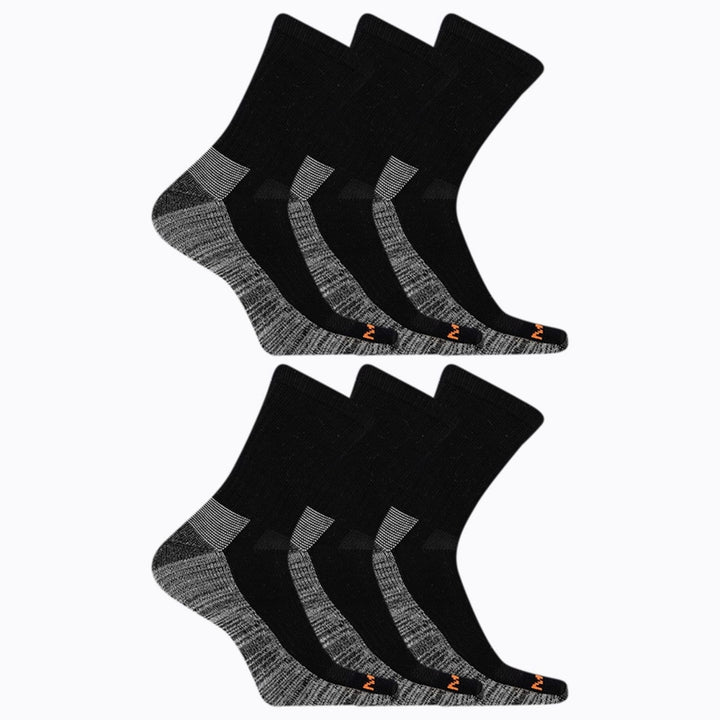 Merrell Unisex Work Crew Socks 6 Pack Black Arch Support Anti-Odor Cotton Image 4