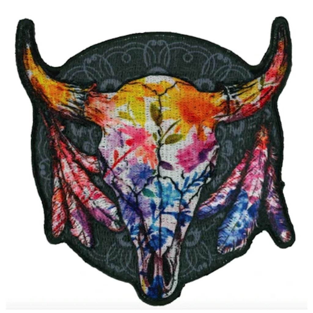 3.5 INCH WATERCOLOR COW SKULL EMBROIDERED PATCH PA1883 tie dye western jacket Image 1