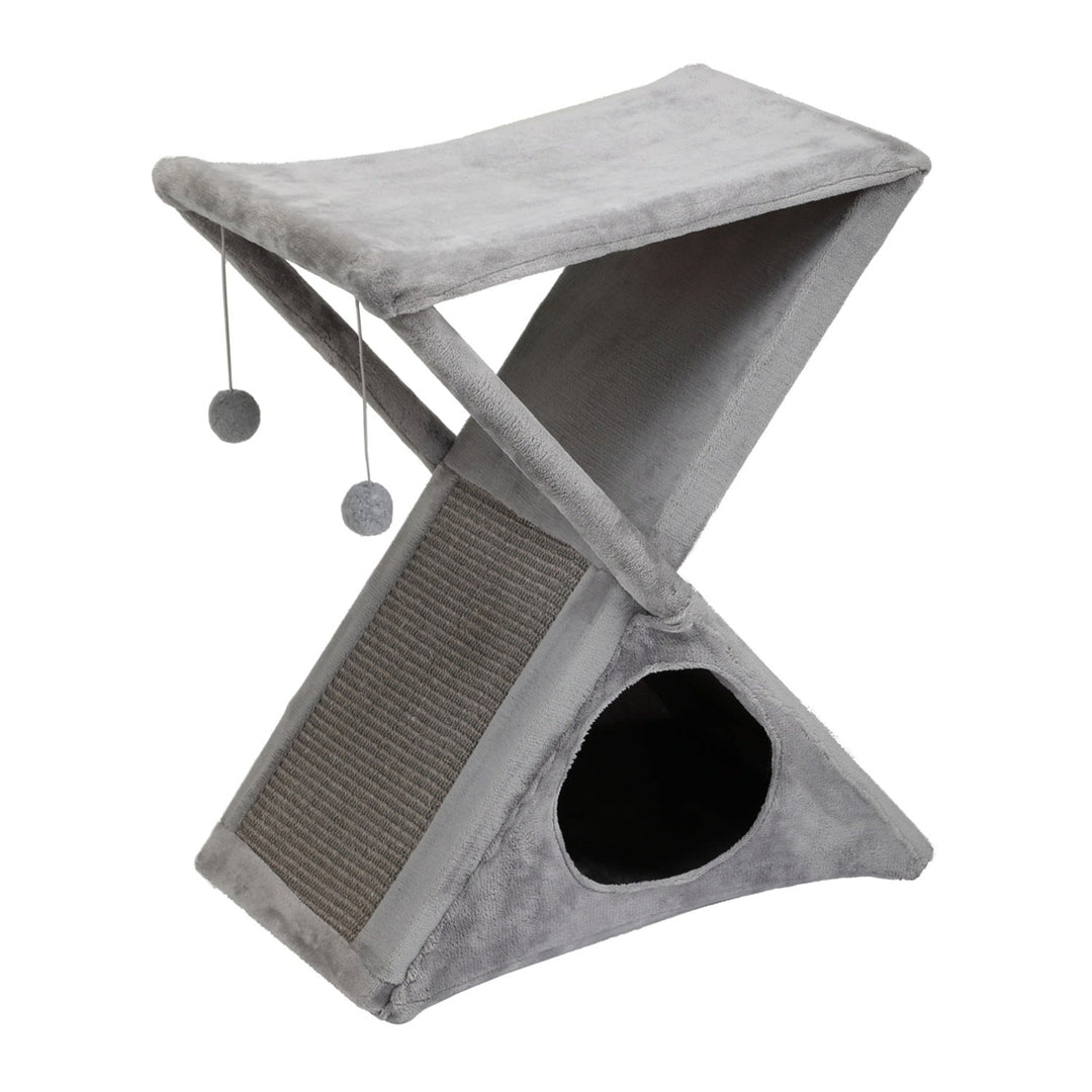 Folding Cat Tower Tree, 2-Tier Pet House with Scratching Pad, Cat Nest Hammock for Small to Middle Kitten - Gray Image 3