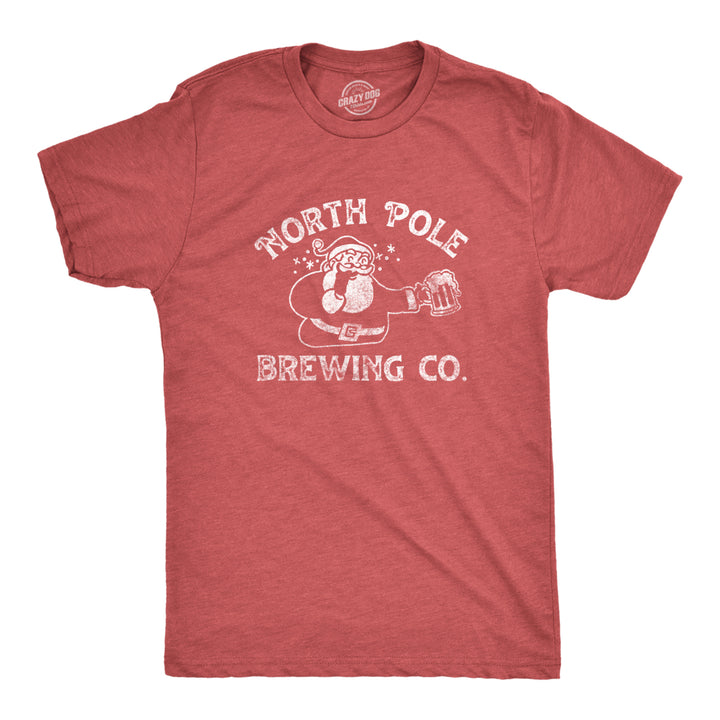 Mens North Pole Brewing Co T Shirt Funny Xmas Beer Company Santa Drinking Tee For Guys Image 1