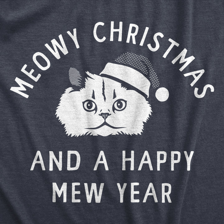 Mens Meowy Christmas And A Happy Mew Year T Shirt Funny Xmas Kitten Lovers Tee For Guys Image 2