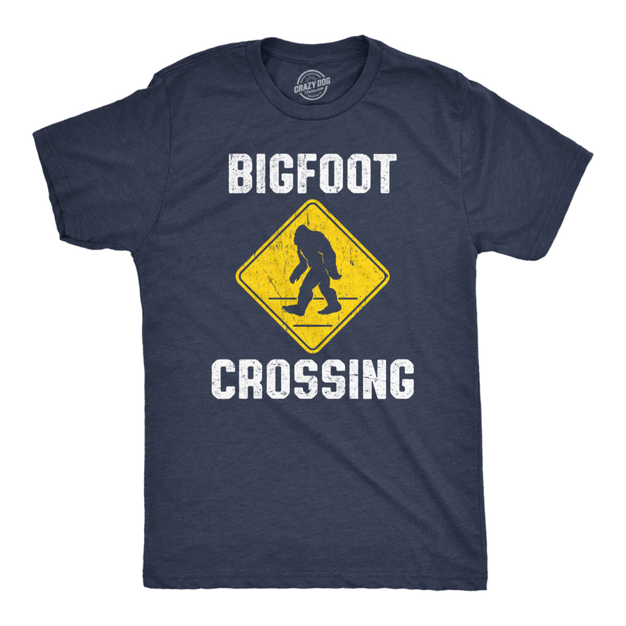 Mens Bigfoot Crossing T Shirt Funny Sasquatch Road Warning Sign Tee For Guys Image 1