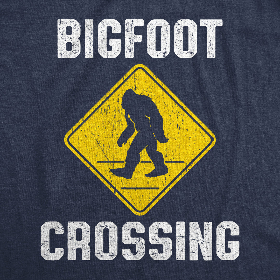 Mens Bigfoot Crossing T Shirt Funny Sasquatch Road Warning Sign Tee For Guys Image 2