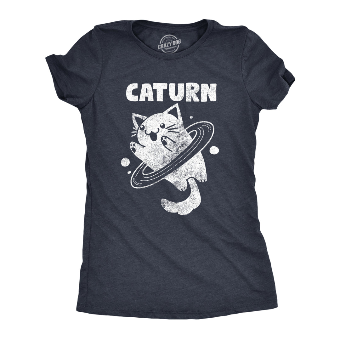 Womens Caturn T Shirt Funny Cute Saturn Kitten Planet Rings Outerspace Tee For Ladies Image 1