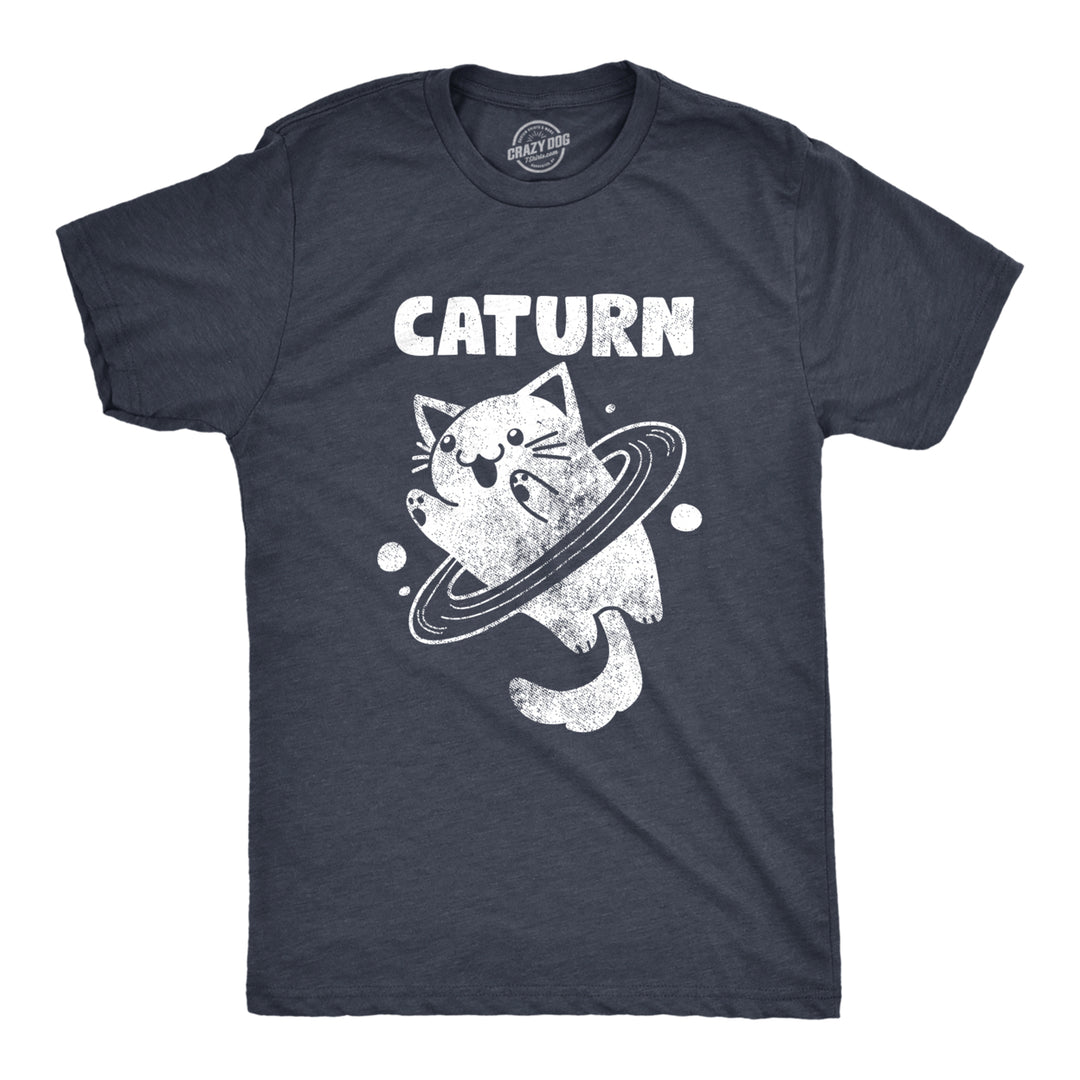 Mens Caturn T Shirt Funny Cute Saturn Kitten Planet Rings Outerspace Tee For Guys Image 1
