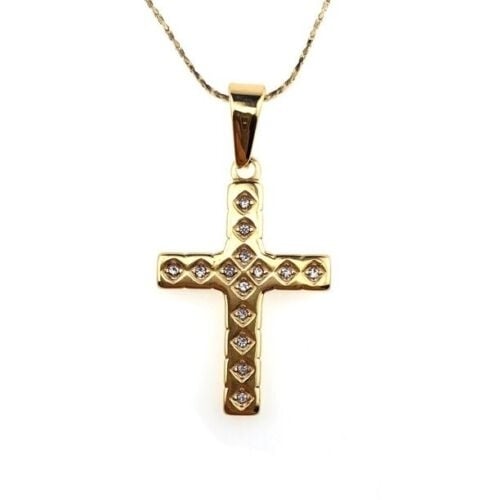 Paris Jewelry 24K Gold Cross Necklace 1ct Created Diamond CZ 18 inch Gift Boxed Image 1