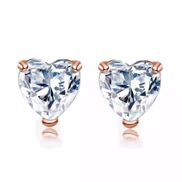 24k Rose Gold Plated Heart White Sapphire CZ Stud Earrings 2 Carat Gift Boxed Image 1