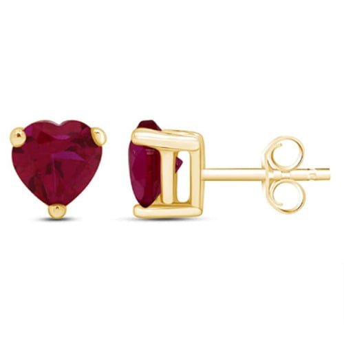 Paris Jewelry 24k Yellow Gold Plated 2 Cttw Created Ruby CZ Heart Stud Earrings Image 1