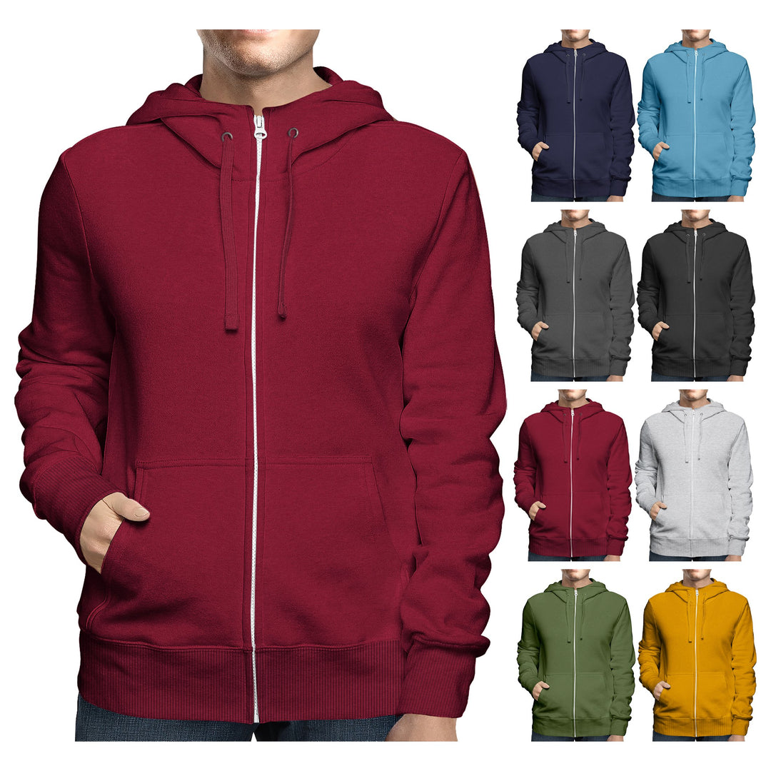 Mens Full Zip Fleece Lined Hoodie Sweatshirt 2 Pack Adjustable Hood Classic Fit Image 1