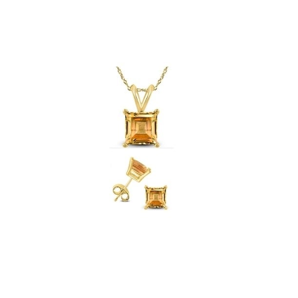 Paris Jewelry 18K Gold Plated 4ct Citrine CZ Square Necklace Earrings Set 18" Image 1