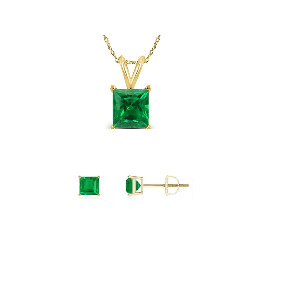 Paris Jewelry 18K Yellow Gold 1-2ct Created Emerald CZ Square 18 Inch Necklace and Earrings Set Plated Image 1