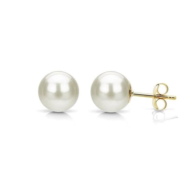 Paris Jewelry 18K Yellow Gold Plated 3CT Freshwater Pearl CZ Stud Earrings Image 1