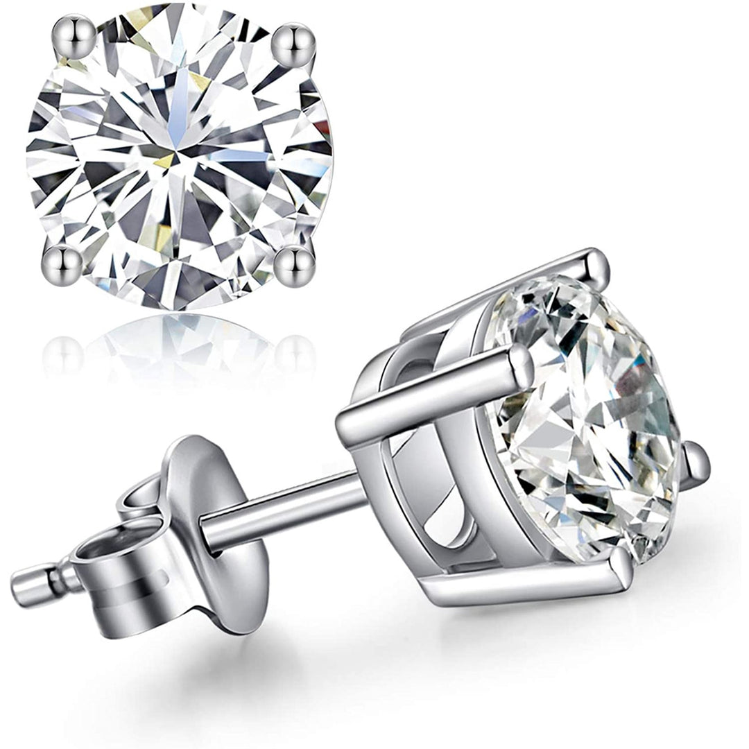 Paris Jewelry 14k White Gold Plated 8mm Round Created Diamond CZ Stud Earrings Image 1