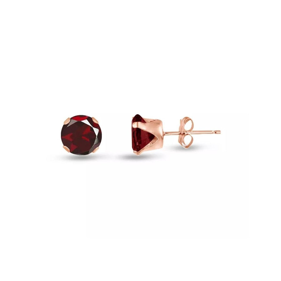 14k Rose Gold Plated Created Red Garnet CZ 4 Carat Stud Earrings Gift Boxed Image 1