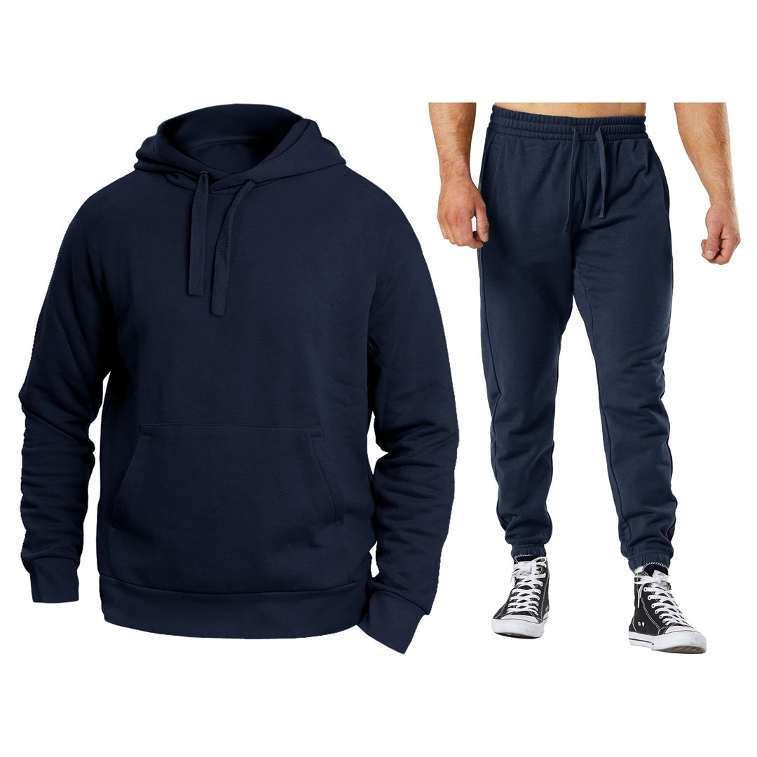 Mens Athletic Warm Jogging Pullover Sweatshirt Pants Set Fleece Lined Activewear Image 2