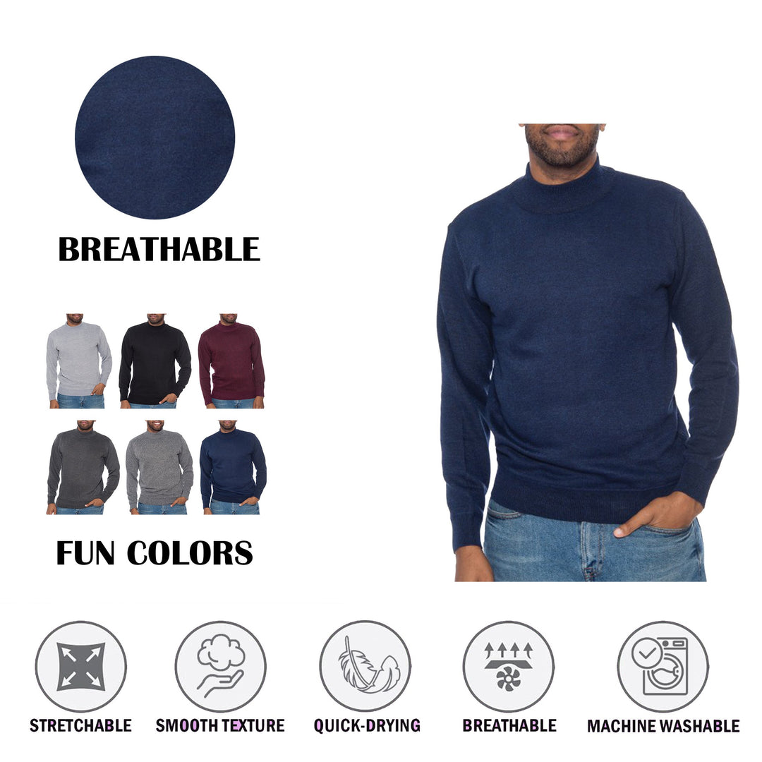 Mens Slim Fit Long Sleeve Casual Mock Neck Pullover Sweater 2 Pack Assorted Colors Image 7