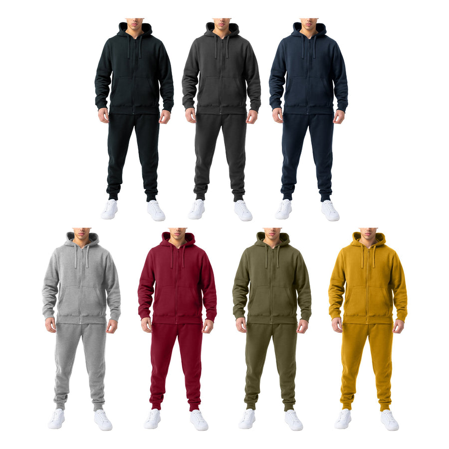 Mens Casual Full Zip Hoodie Tracksuit Jogging Athletic Pants Lightweight Fleece Image 1