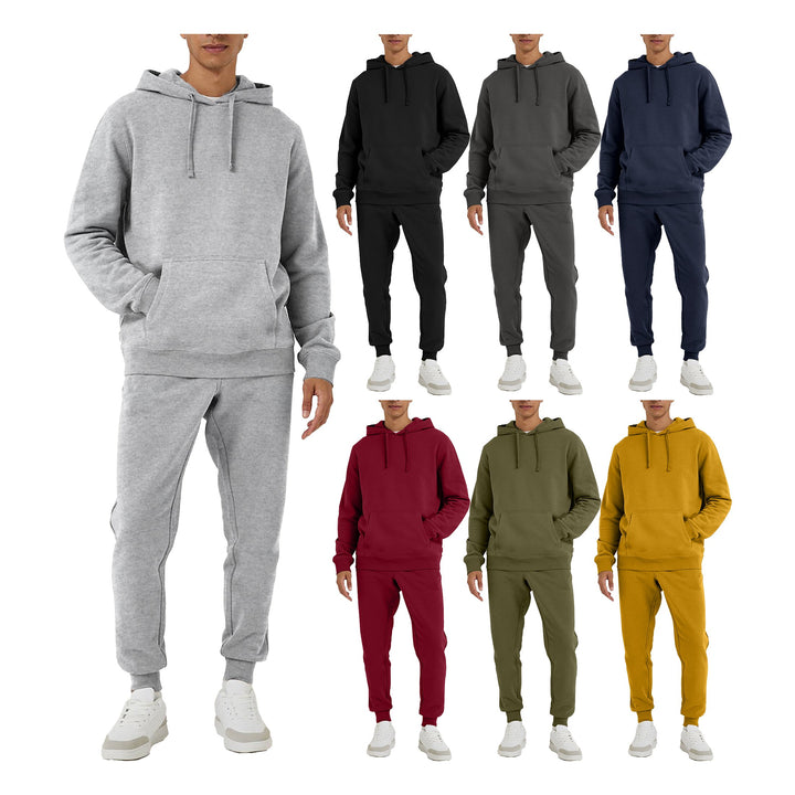 Mens Athletic Jogging Pullover Tracksuit Soft Fleece Lined Hoodie Pants Image 2