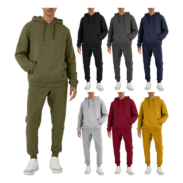 Mens Athletic Jogging Pullover Tracksuit Soft Fleece Lined Hoodie Pants Image 4