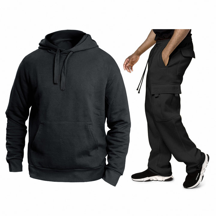 Mens Athletic Cargo Jogger Tracksuit Fleece Hoodie Soft Fabric Breathable Size S-XXL Image 1