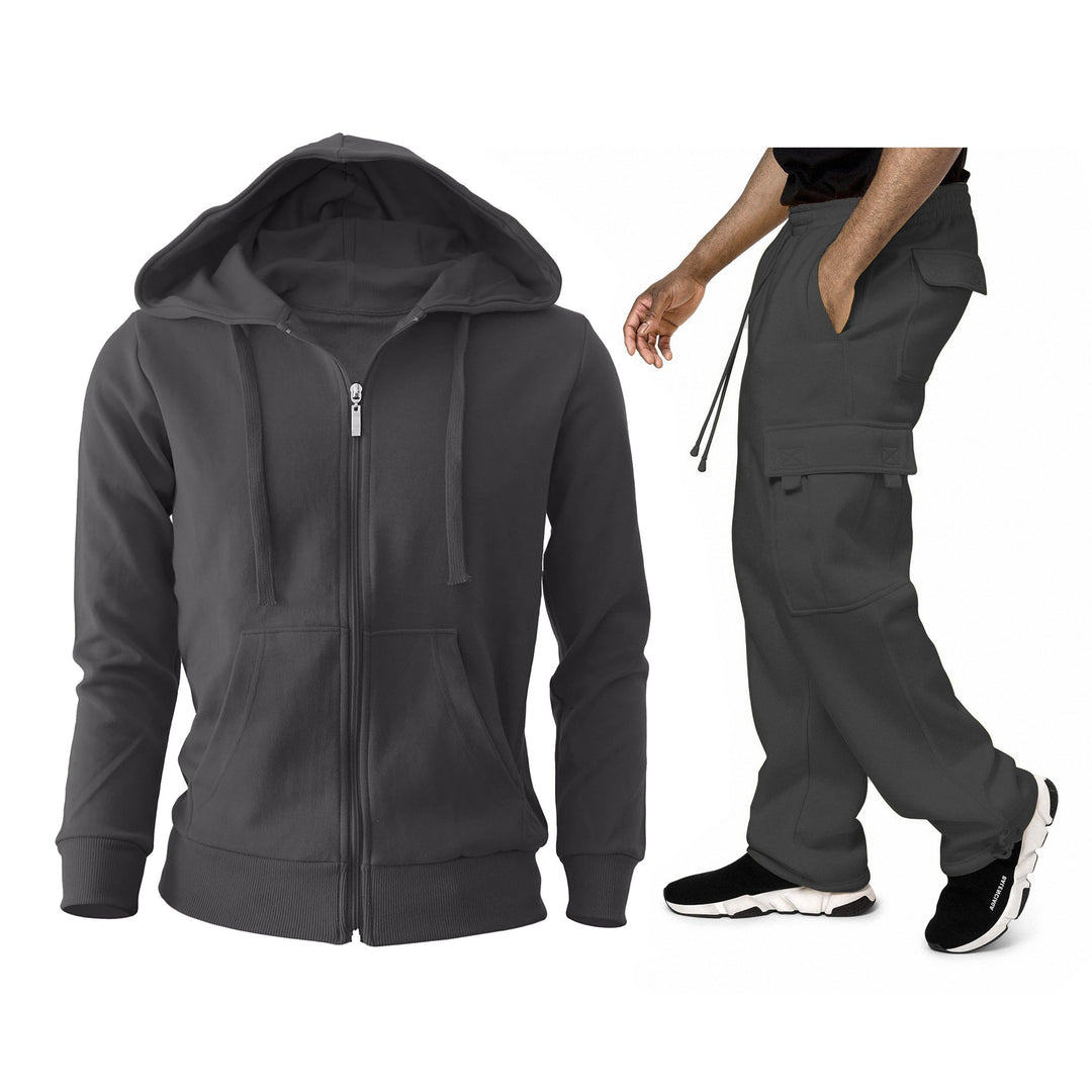 Mens Full Zip Cargo Athletic Tracksuit Fleece Hoodie Pants Set Lightweight Warm Image 4