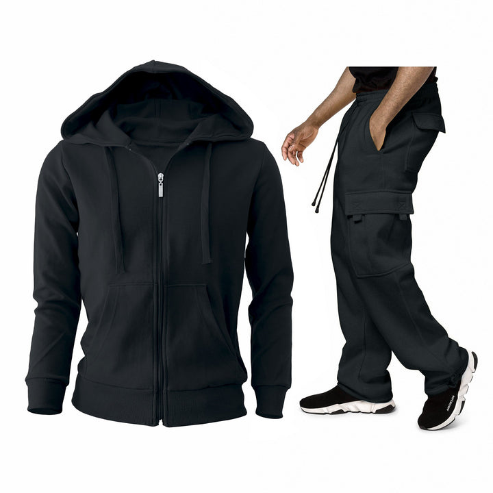 Mens Full Zip Cargo Athletic Tracksuit Fleece Hoodie Pants Set Lightweight Warm Image 4