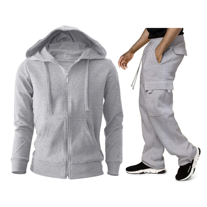 Mens Full Zip Cargo Athletic Tracksuit Fleece Hoodie Pants Set Lightweight Warm Image 6