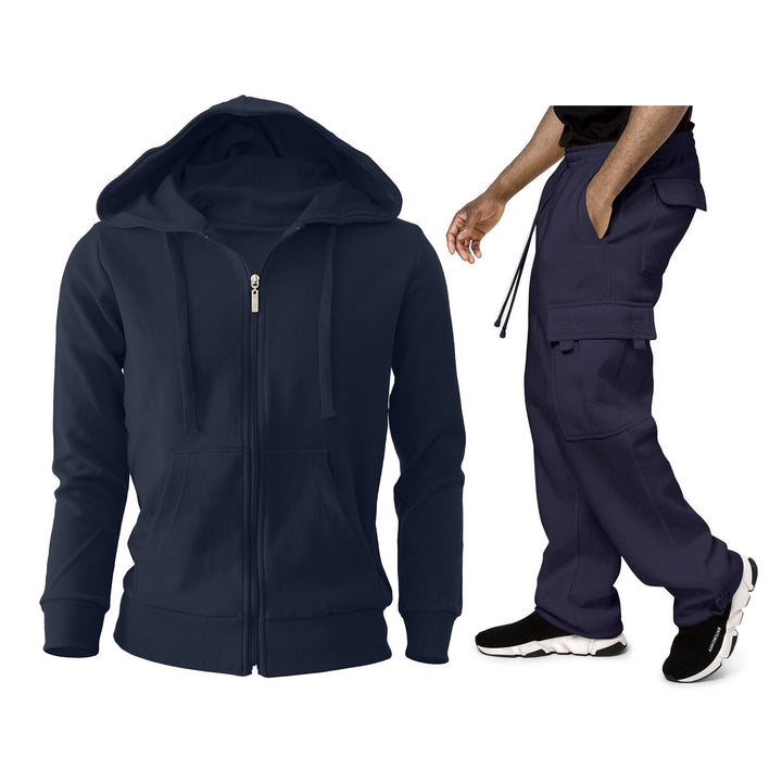 Mens Full Zip Cargo Athletic Tracksuit Fleece Hoodie Pants Set Lightweight Warm Image 7