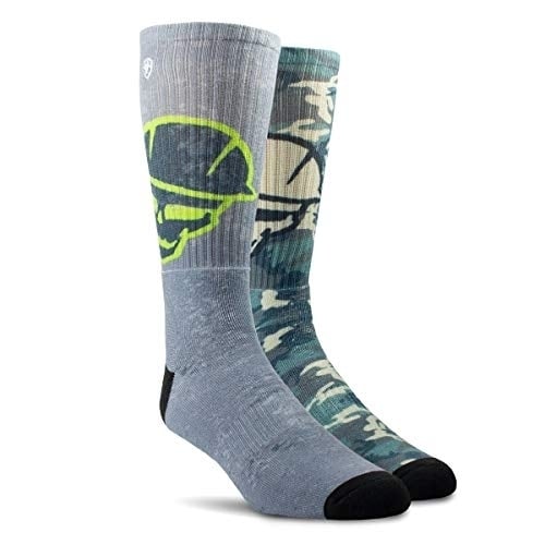 ARIAT Unisex Roughneck Crew Work Socks Grey Green 2-Pair AR2534-050 Durable Spandex Image 1