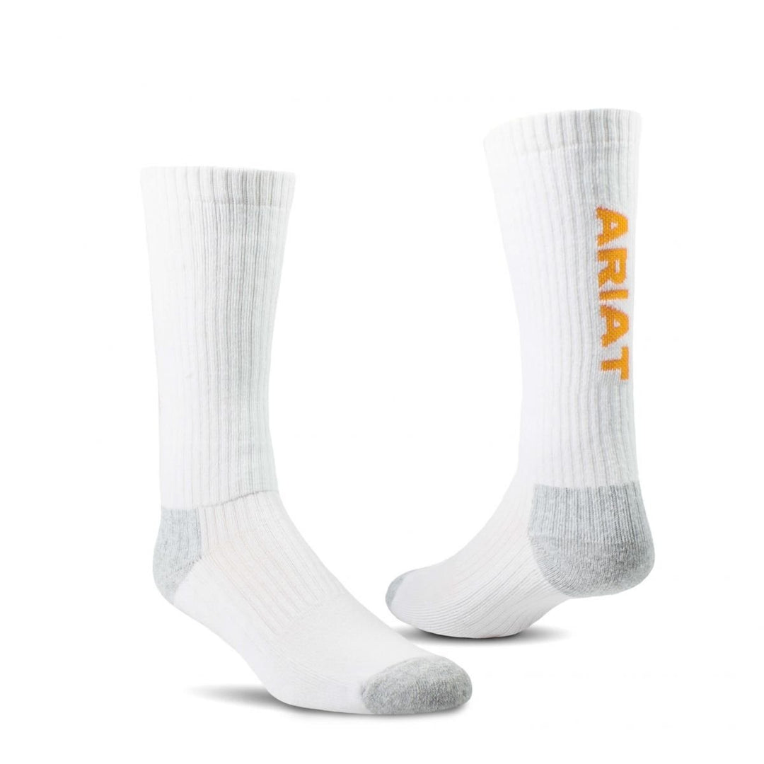 ARIAT Unisex Premium Ringspun Cotton Mid-Calf Work Socks White 3-Pair Pack - AR2294-100 WHITE Image 1