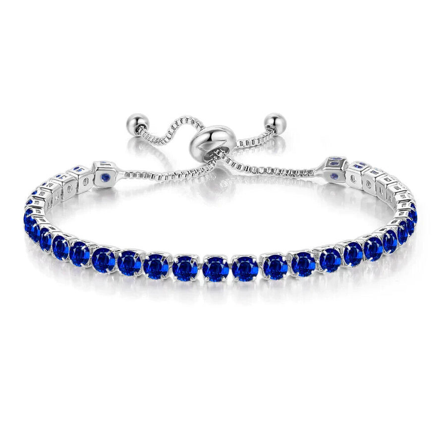 18k White Gold Plated Adjustable Tennis Bracelet Created Blue Sapphire CZ 6 Cttw Image 1