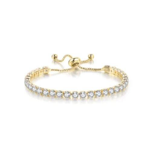 18k Yellow Gold Adjustable Tennis Bracelet 6 Cttw Created CZ White Gemstone Image 1