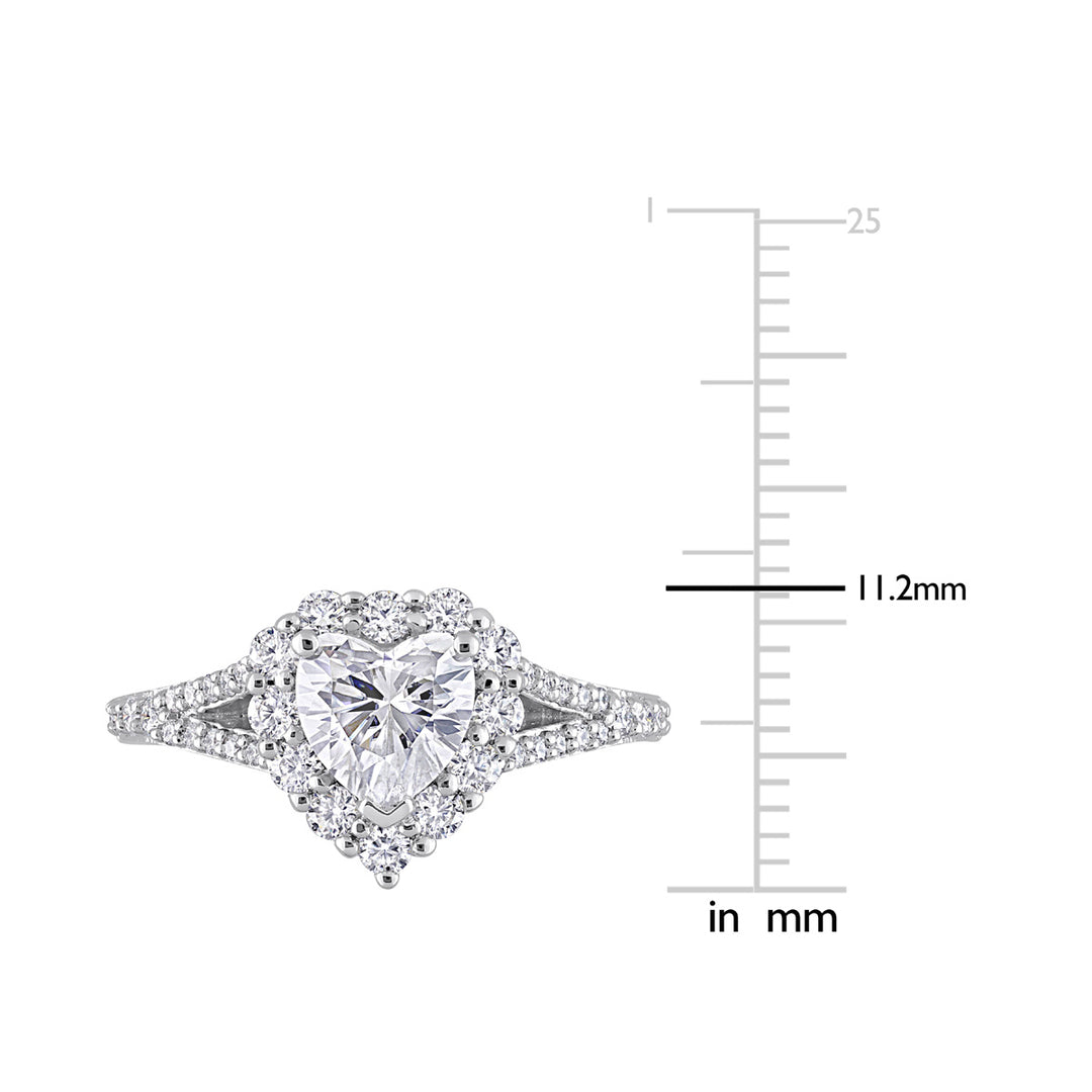 1.57 Carat (ctw) Synthetic Moissanite Heart Engagement Ring in Sterling Silver Image 4