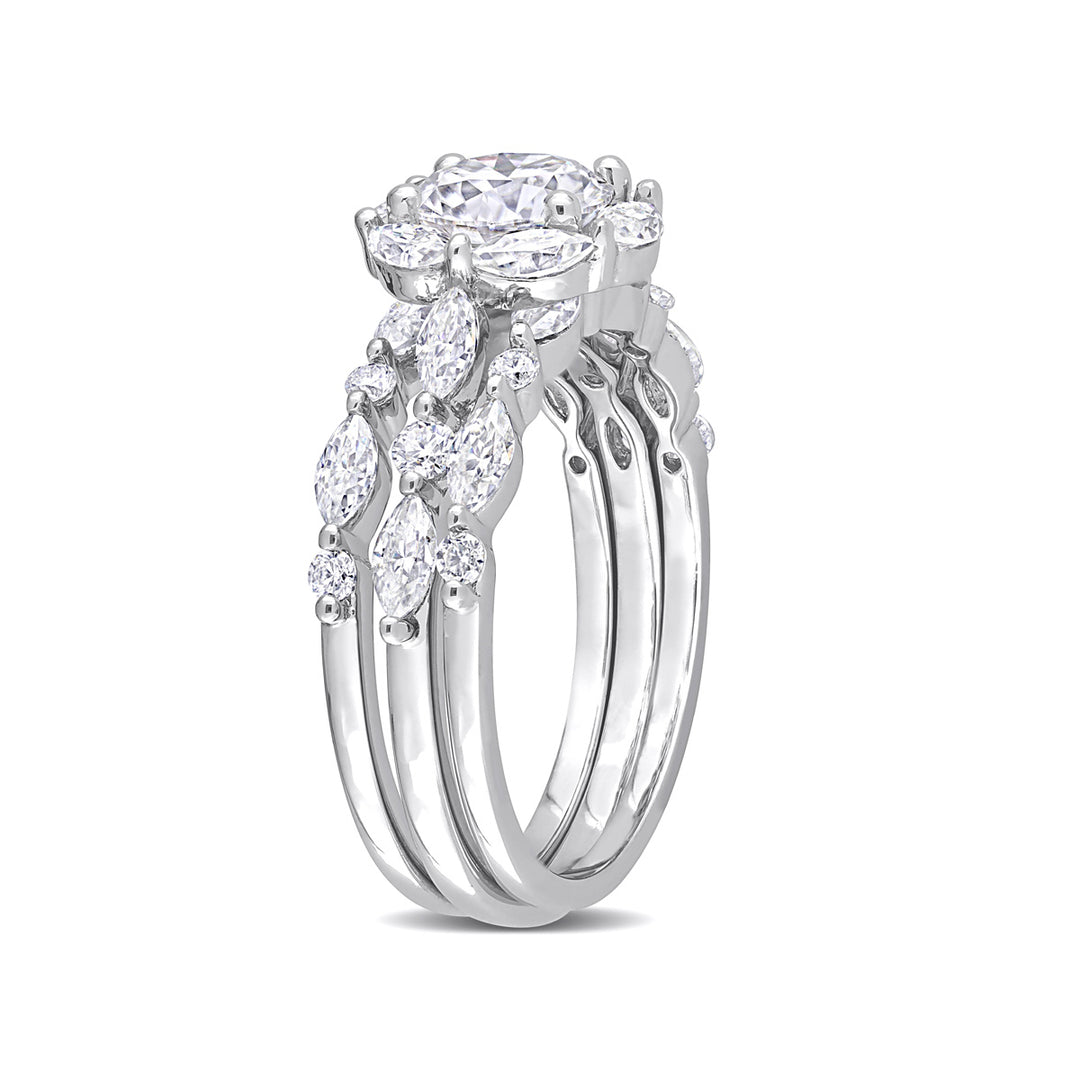 2.95 Carat (ctw) Synthetic Moissanite Floral Bridal Engagement Wedding Ring Set in Sterling Silver Image 4