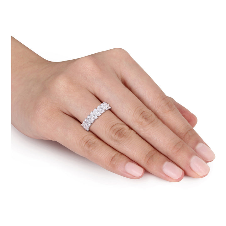 4.20 Carat (ctw) Lab-Created Moissanite Marquise Anniversary Eternity Ring in Sterling Silver Image 3