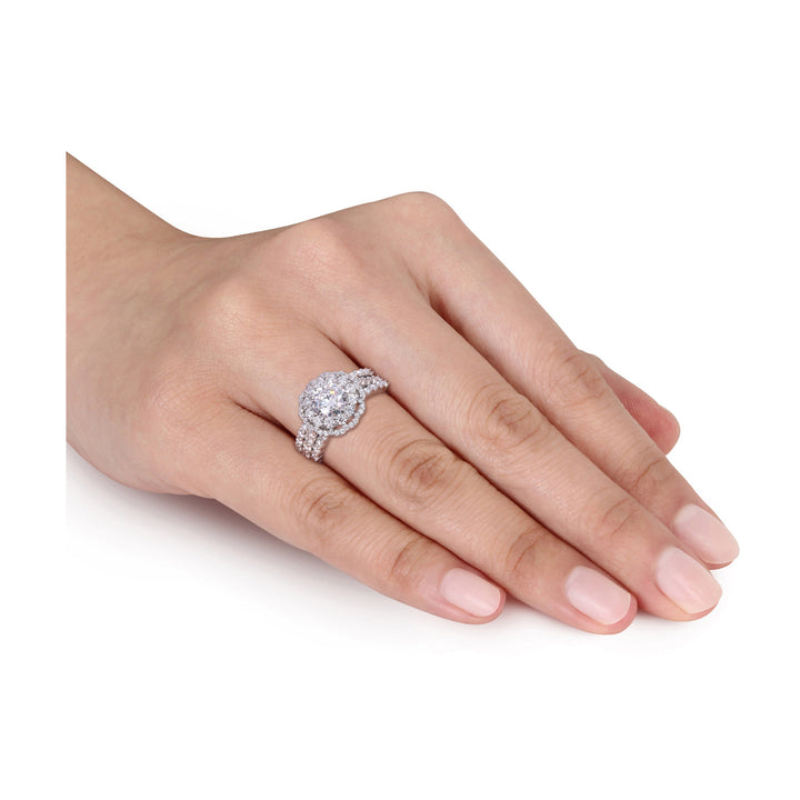 2.00 Carat (ctw) Synthetic Moissanite Engagement Wedding Ring Set in Sterling Silver Image 3