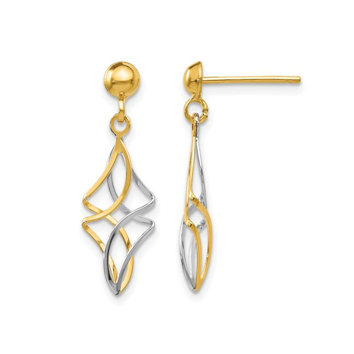 10K Yellow and White Gold Polished Dangle Twist Earrings Image 1