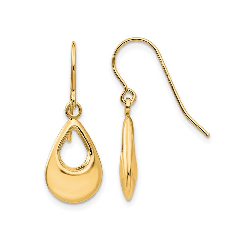 14K Yellow Gold Polished Teardrop Dangle Earrings Image 1