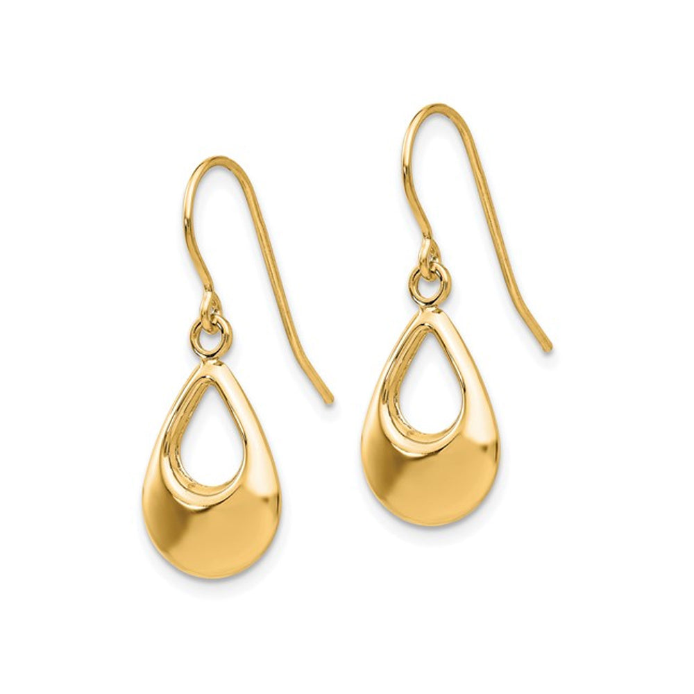 14K Yellow Gold Polished Teardrop Dangle Earrings Image 2