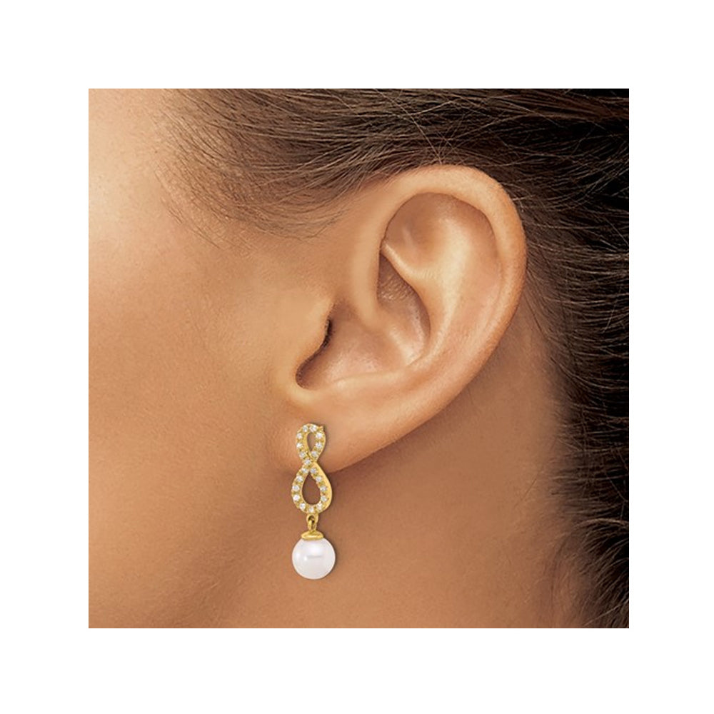 14K Yellow Gold Akoya Pearl Infinity Earrings with Diamonds Image 3