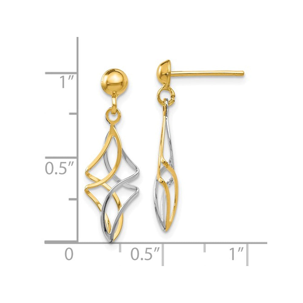 10K Yellow and White Gold Polished Dangle Twist Earrings Image 2