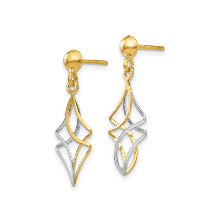 10K Yellow and White Gold Polished Dangle Twist Earrings Image 4