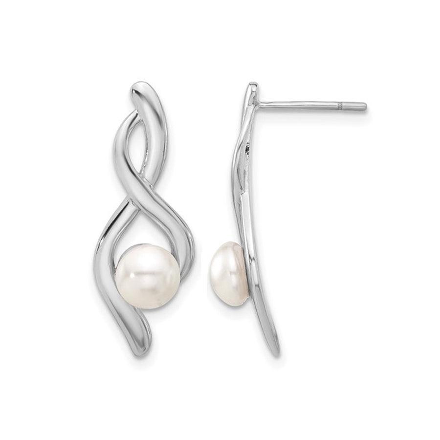 Freshwater Cultured Pearl 3-4mm Dangle Infinity Earrings in Sterling Silver Image 1