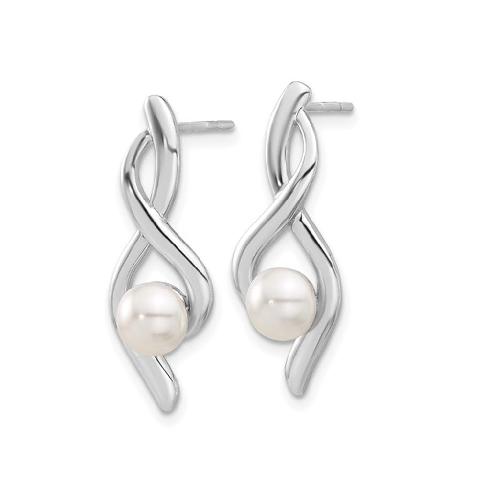 Freshwater Cultured Pearl 3-4mm Dangle Infinity Earrings in Sterling Silver Image 2