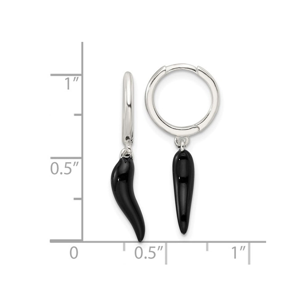 Italian Horn Sterling Silver Charm Earrings with Black Enamel Image 2