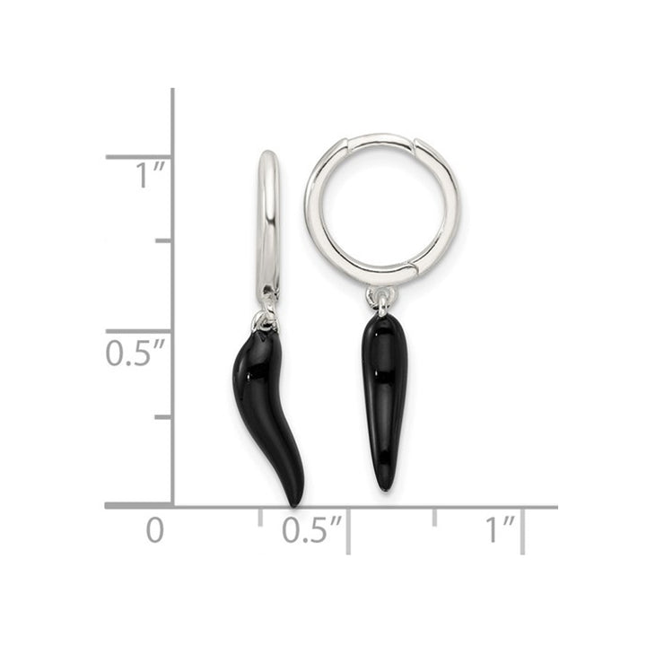 Italian Horn Sterling Silver Charm Earrings with Black Enamel Image 2