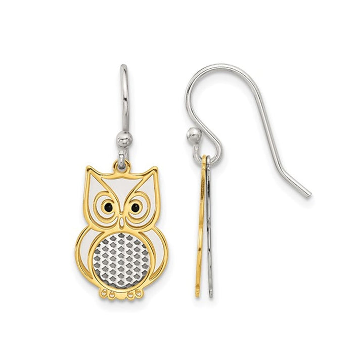 Yellow Plated Sterling Silver Owl Charm Dangle Earrings Image 1