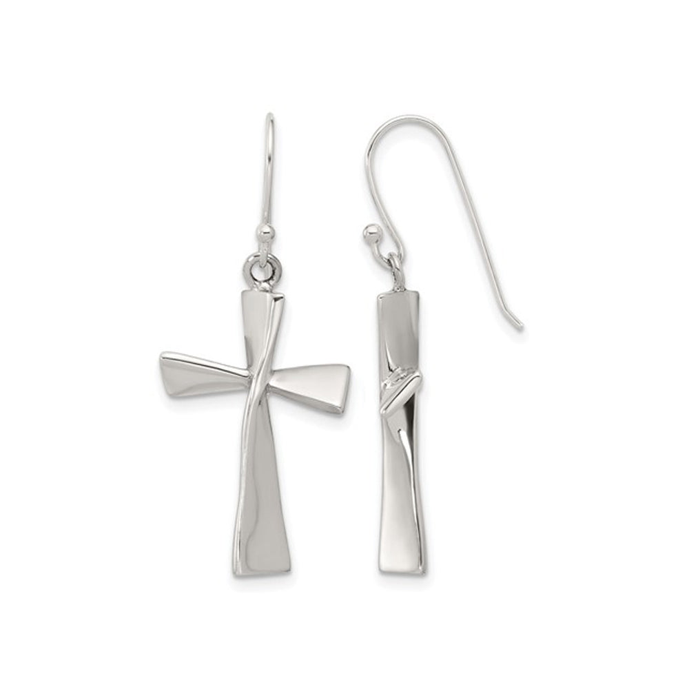 Sterling Silver Polished Twist Cross Dangle Earrings Image 1