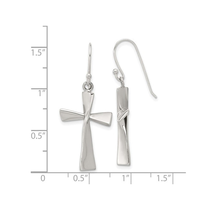 Sterling Silver Polished Twist Cross Dangle Earrings Image 2