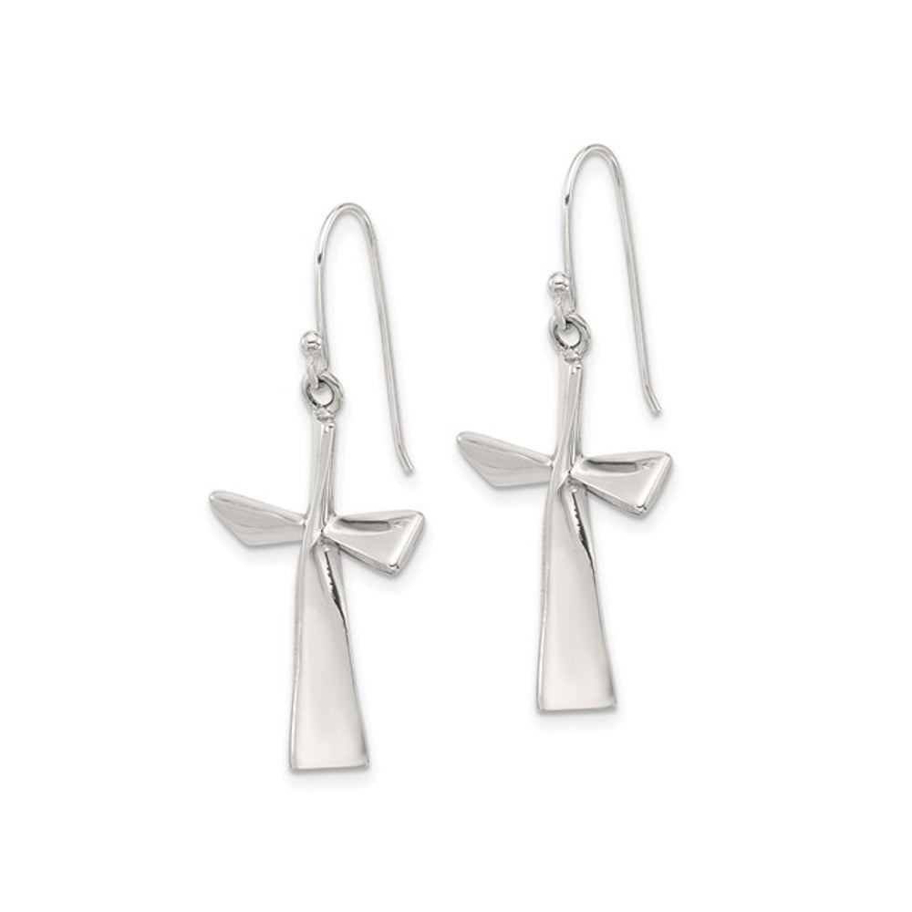 Sterling Silver Polished Twist Cross Dangle Earrings Image 3